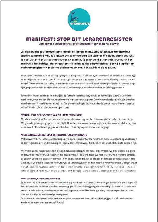 Manifest: Stop dit lerarenregister